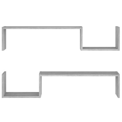 Стенни рафтове 2 бр сив сонома 100x15x20 см инженерно дърво