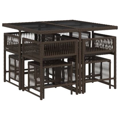 Градински трапезен комплект възглавници 9 части кафяв полиратан