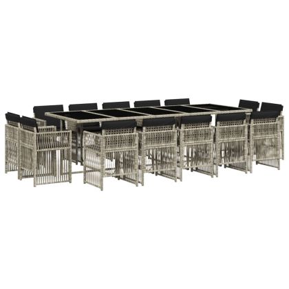 Градински комплект с възглавници 15 части полиратан светлосив