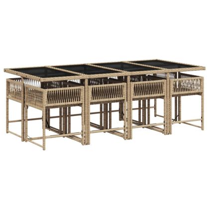 Градински комплект с възглавници, 9 части, бежов полиратан