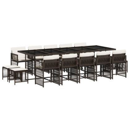 Градински комплект с възглавници 15 части кафяв полиратан