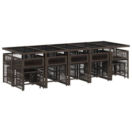 Градински комплект с възглавници 15 части кафяв полиратан