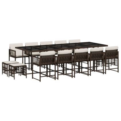 Градински комплект с възглавници 15 части кафяв полиратан