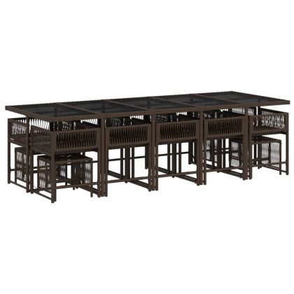 Градински комплект с възглавници 15 части кафяв полиратан