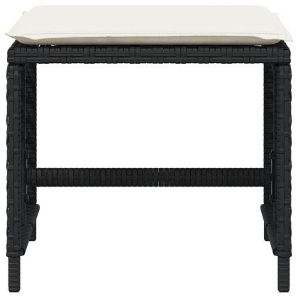 Външни табуретки с възглавници 4 бр черни 41x41x36 см полиратан