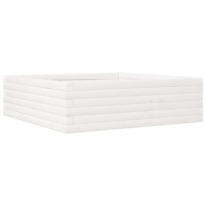 Градинска кашпа, бяла, 80x80x23 см, борово дърво масив