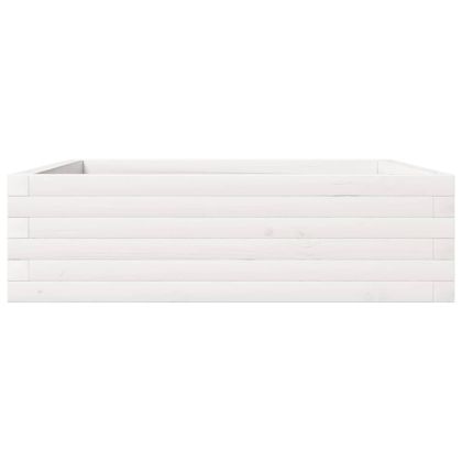 Градинска кашпа, бяла, 80x80x23 см, борово дърво масив