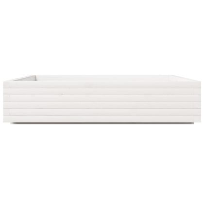 Градинска кашпа, бяла, 110x110x26,5 см, масивно борово дърво