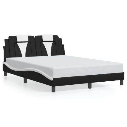 Рамка за легло с табла, черна, бяла, 140x190 см изкуствена кожа