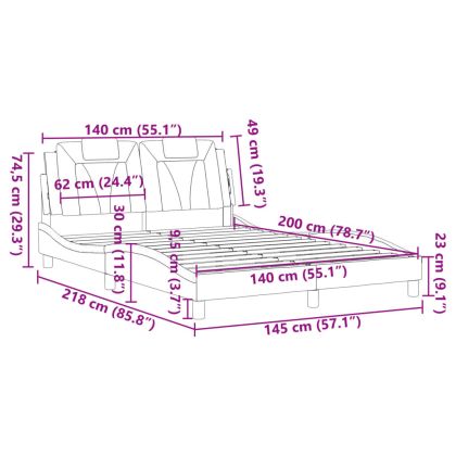 Рамка за легло Viana без матрак, черна, 140x200 см, изкуствена кожа