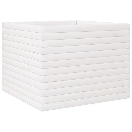 Градинска кашпа, бяла, 60x60x46 см, борово дърво масив