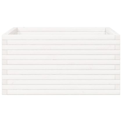 Градински сандък, бял, 90x90x46 см, масивна борова дървесина