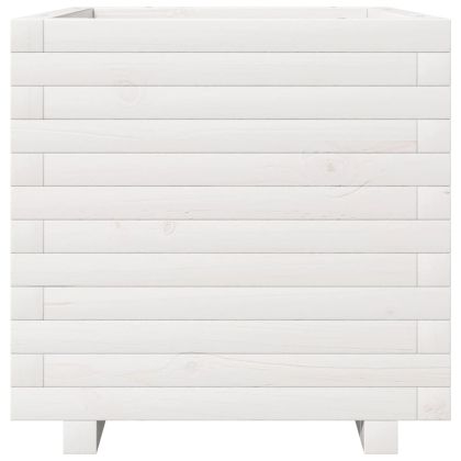 Градинска кашпа, бяла, 50x50x49,5 см, масивна борова дървесина