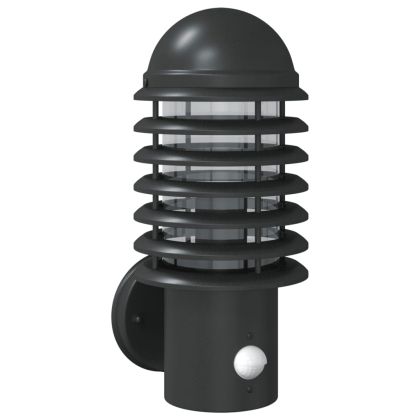 Външна стенна лампа със сензор, черна, неръждаема стомана
