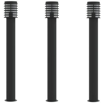 Външни подови лампи, 3 бр, черни, 110 см, неръждаема стомана