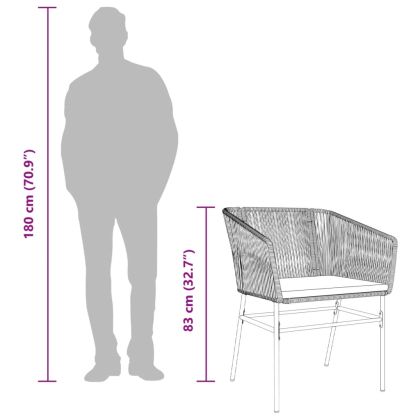 Градински столове с възглавници, 2 бр, сив, полиратан