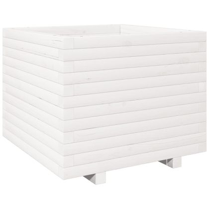 Градински сандък, бял, 60x60x49,5 см, масивна борова дървесина