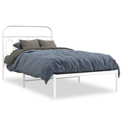 Метална рамка за легло с горна табла, бяла, 100x190 см