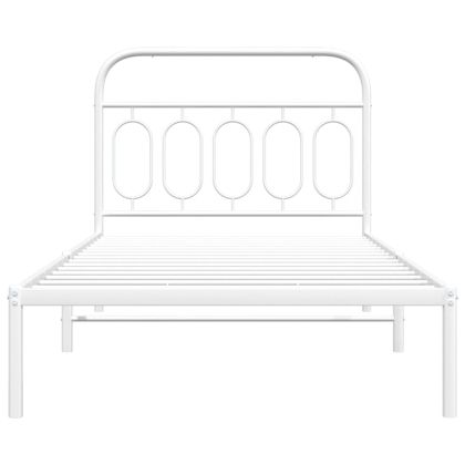 Метална рамка за легло с горна табла, бяла, 100x190 см