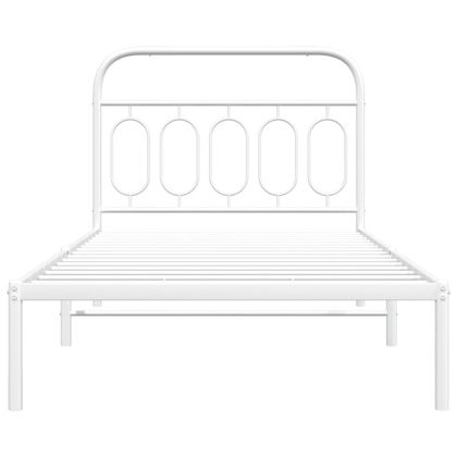 Метална рамка за легло с горна табла, бяла, 107x203 см