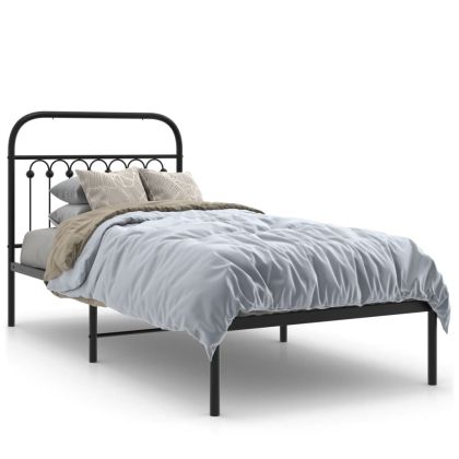 Метална рамка за легло с горна табла, черна, 90x200 см