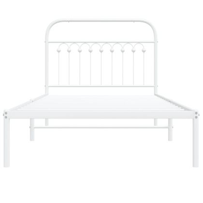 Метална рамка за легло с горна табла, бяла, 100x190 см