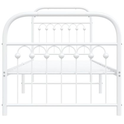Метална рамка за легло с горна и долна табла, бяла, 75x190 см