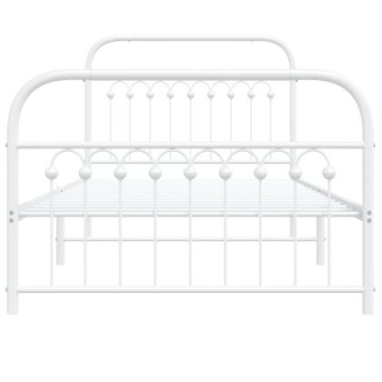 Метална рамка за легло с горна и долна табла, бяла, 100x200 см