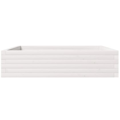 Градинска кашпа, бяла, 100x100x23 см, борово дърво масив