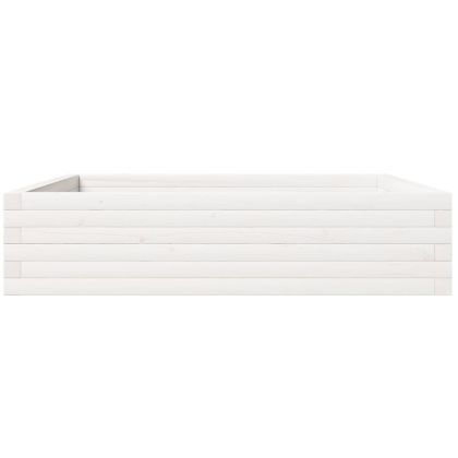 Градинска кашпа, бяла, 100x100x23 см, борово дърво масив