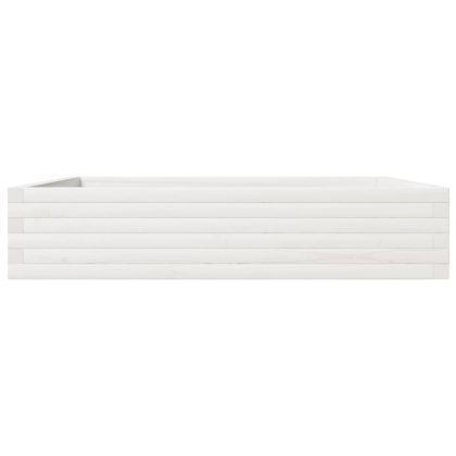 Градинска кашпа, бяла, 110x110x23 см, борово дърво масив