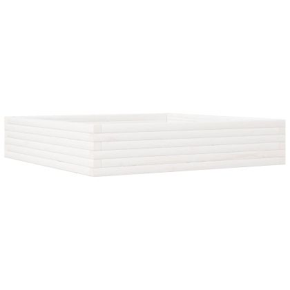 Градинска кашпа, бяла, 110x110x23 см, борово дърво масив