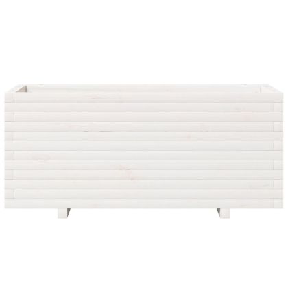 Градински сандък, бял, 110x40x49,5 см, масивна борова дървесина