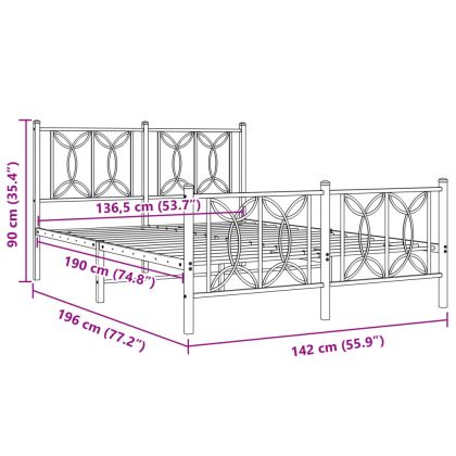Метална рамка за легло с горна и долна табла, черна, 135x190 см