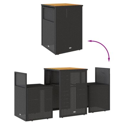 Бистро комплект с възглавници 3 части черен полиратан