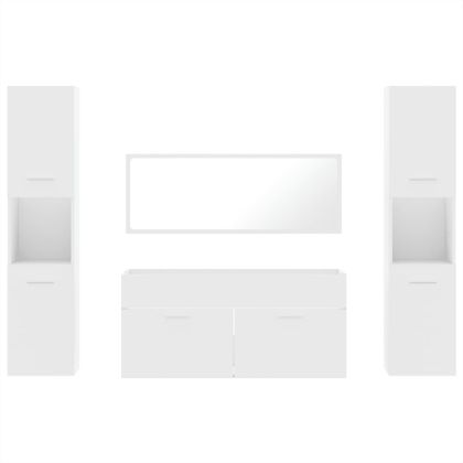 Комплект мебели за баня от 4 части, бял, инженерно дърво