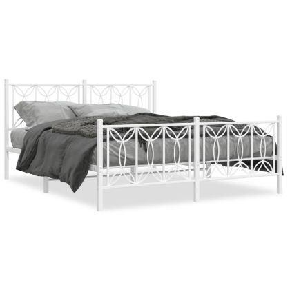 Метална рамка за легло с горна и долна табла, бяла, 160x200 см