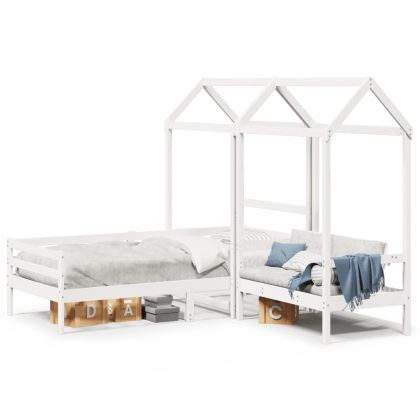 Комплект дневно легло и пейка с покрив бял 90x200 см бор масив