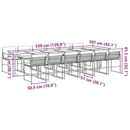 Градински комплект от 13 части, с възглавници, черен, текстилен