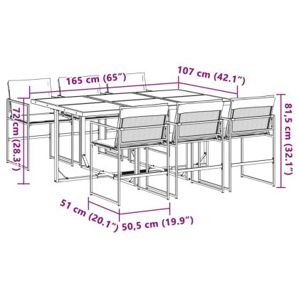 Градински комплект от 7 части, с възглавници, бял, текстилен