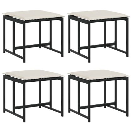 Градински табуретки с възглавници, 4 бр, черен полиратан