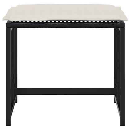 Градински табуретки с възглавници, 4 бр, черен полиратан