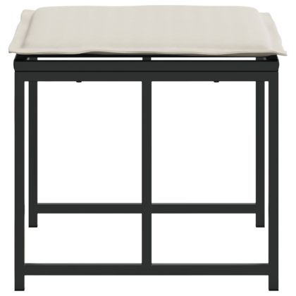 Градински табуретки с възглавници, 4 бр, черен полиратан