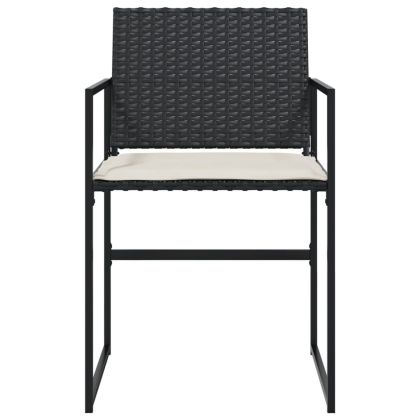 Градински столове с възглавници, 4 бр, черен, полиратан