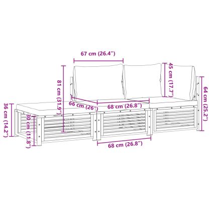 Градински комплект диван с възглавници, 3 части, акация масив