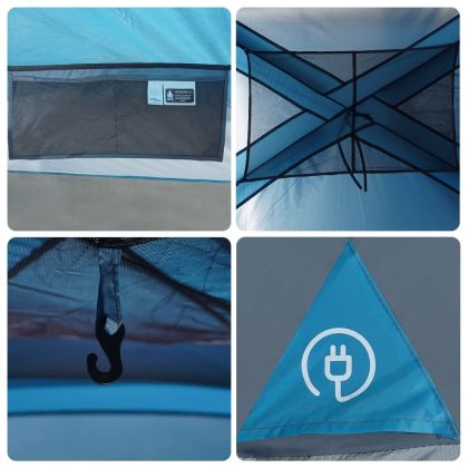 Семейна палатка кабина, 10-местна, синя, водоустойчива