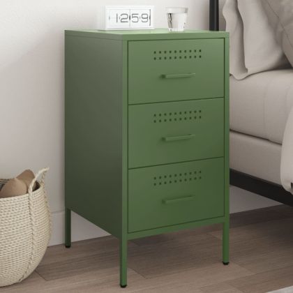 Нощно шкафче, зелено, 36x39x68 см, студеновалцувана стомана