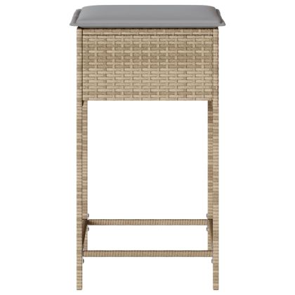 Градински бар табуретки с възглавници, 2 бр, бежов полиратан