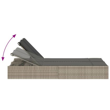 Двоен шезлонг с възглавници, светлосив, полиратан