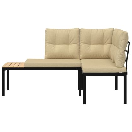 Градински пейки 2 бр с възглавници черни прахово боядисан метал